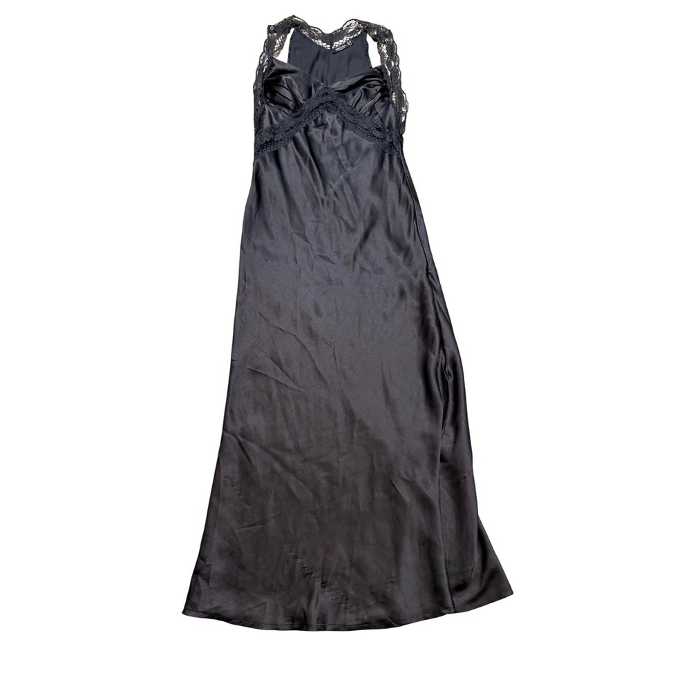 Nasty Gal Collection Black Satin Lace Trim Maxi Dress Halter Neck‎ Size 6 US